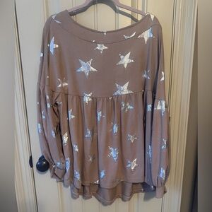 ODDY Silver Star Patterned Taupe top - 2XL